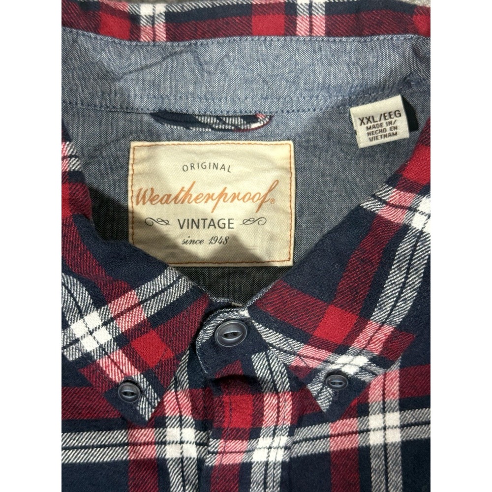 Weatherproof Vintage Red Navy‎ White Plaid Flannel XXL